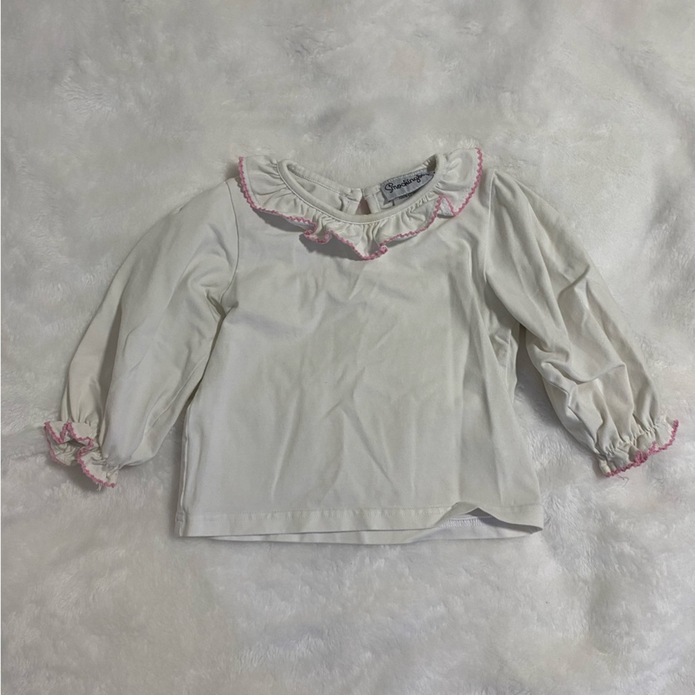 Girls' White Ruffled Top with Pink Trim